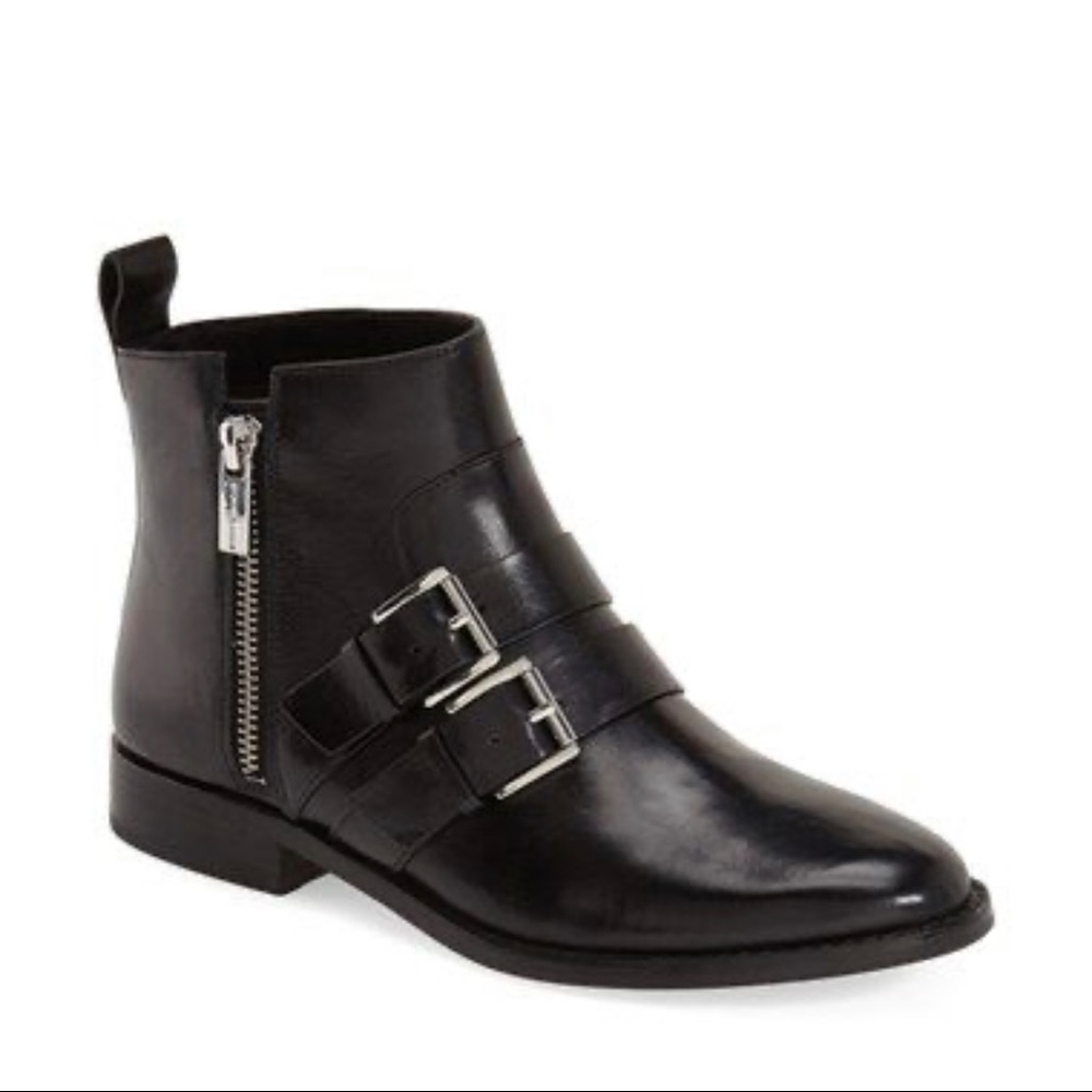 Michael Kors Women’s Black Leather Short Booties With Buckles & Zipper-Size 8